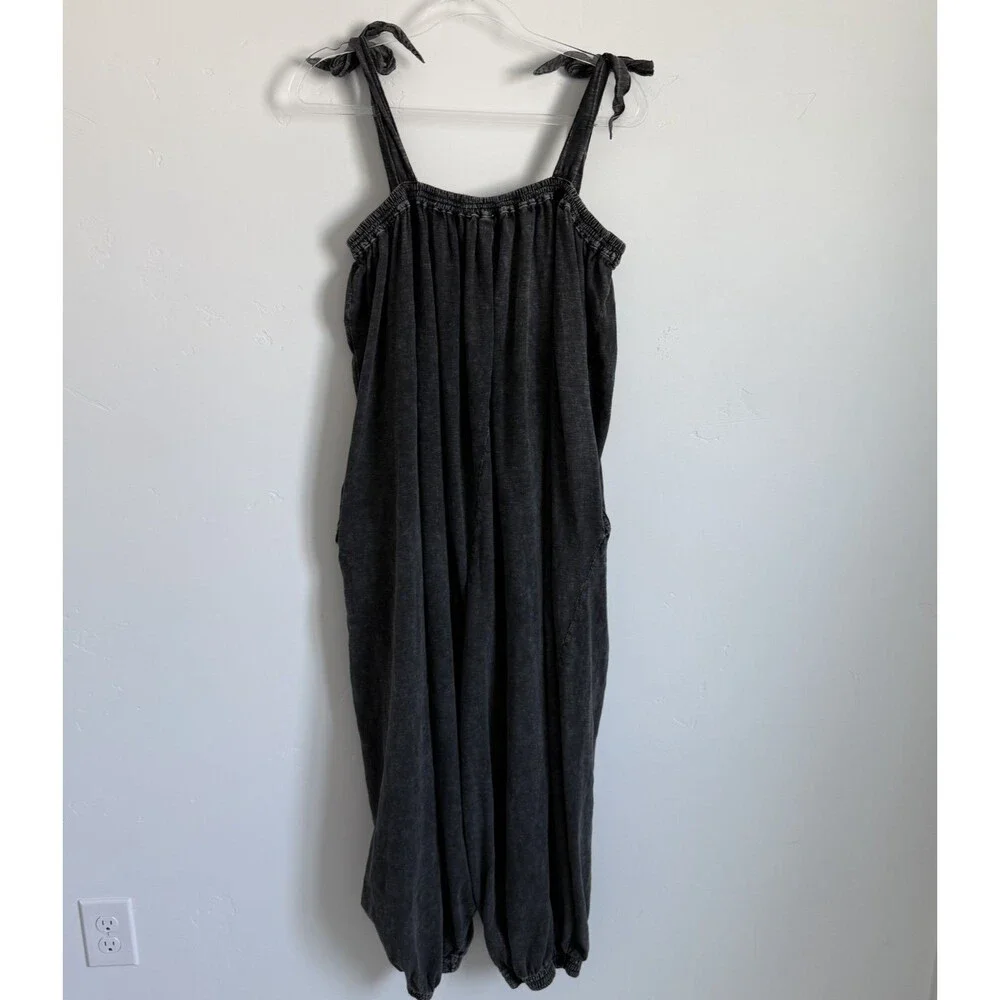 Free People Intimately Jumpsuit in Washed Black Flowy Cozy Size M/L
